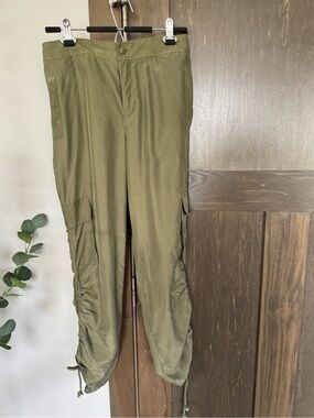 Nicole Miller Silk Olive Green Cargo Utility Pants